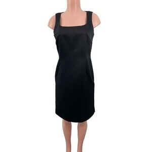 Talbots Petites Black Sleeveless Satin Dress Size 8P Square Neck